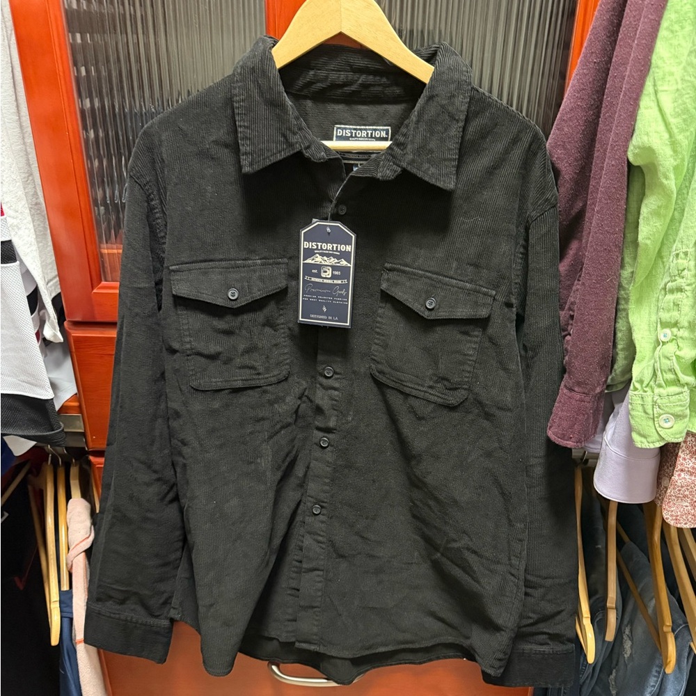 Distortion Black Corduroy Shirt NWT Large